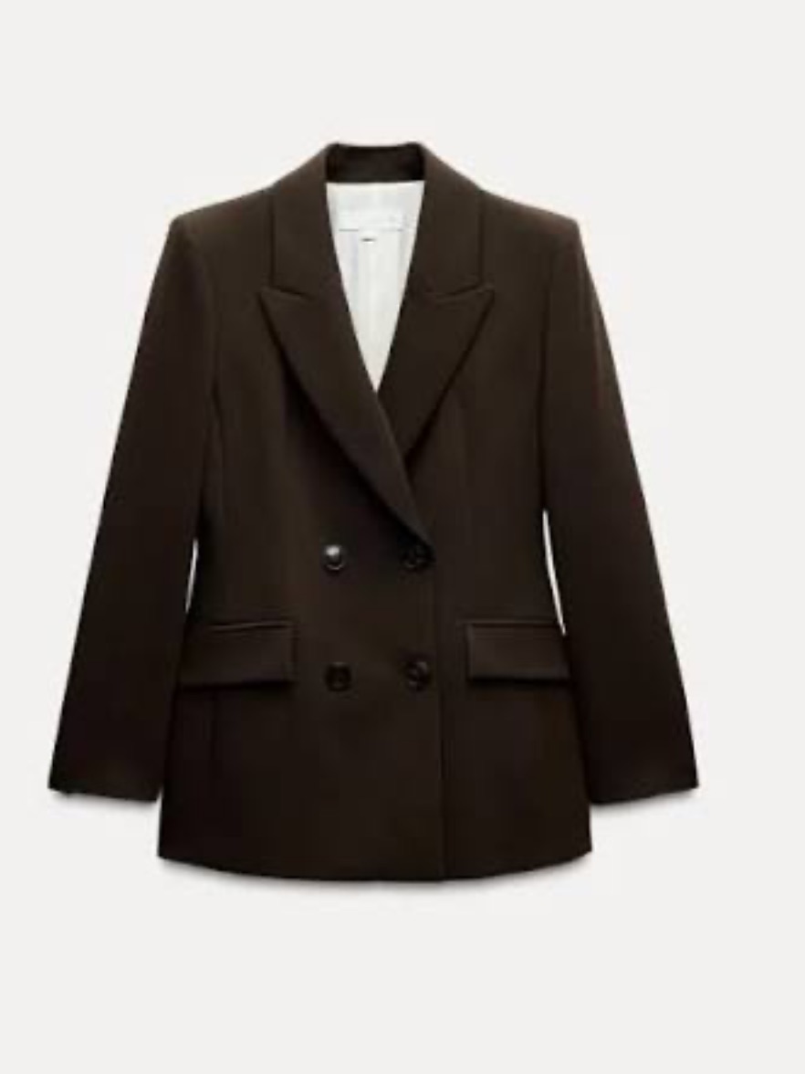 Zara Dark Brown Double-Breasted Blazer